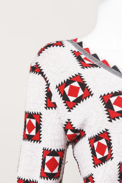 Red and Black Geometric Print Cashmere Sweater