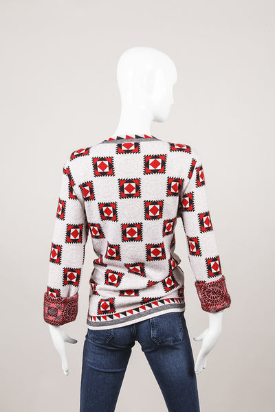 Red and Black Geometric Print Cashmere Sweater