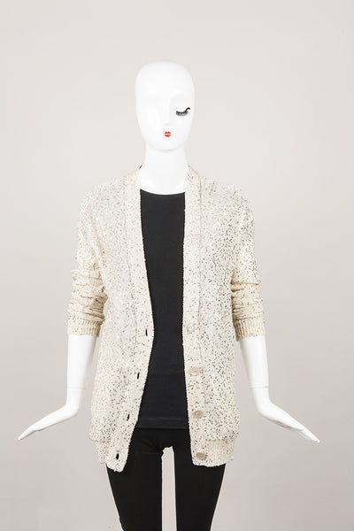 New With Tags Beige and Gold Sequin Cardigan