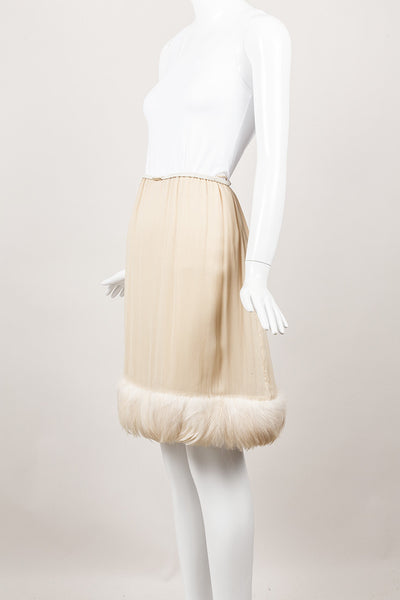 Beige Feather Trim Silk Skirt