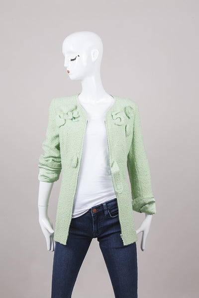 Green Flower and Heart Appliqué Tweed Jacket