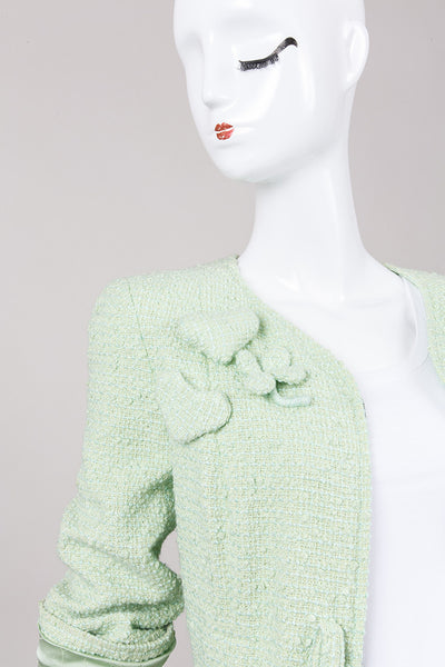 Green Flower and Heart Appliqué Tweed Jacket