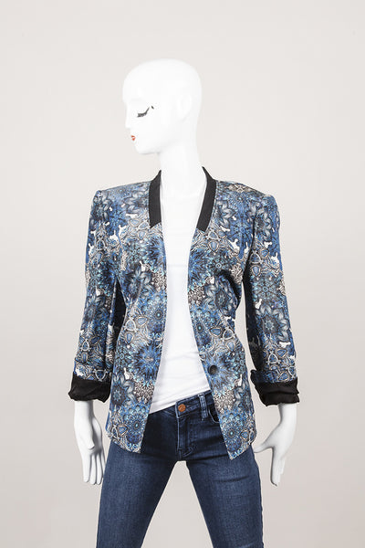 New With Tags Blue, Black, and White Printed Jacket