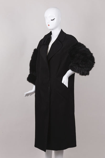 Black Coat With Faux Fur Sleeves