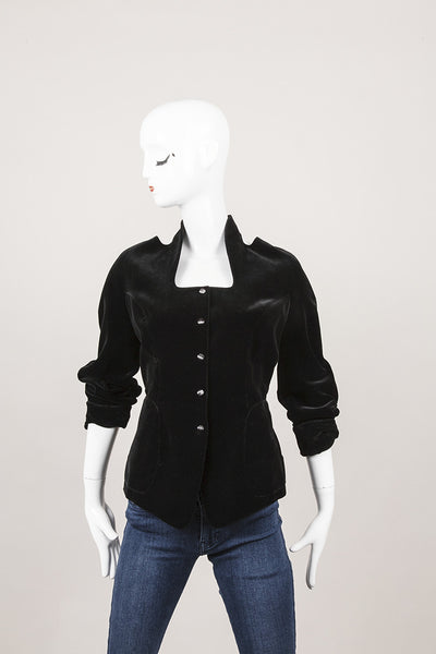 Black Velvet Cutout Snap Button Jacket