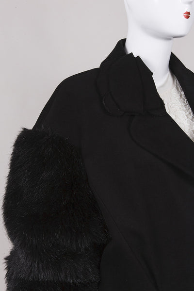 Black Coat With Faux Fur Sleeves