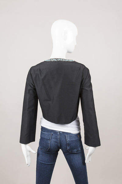 Black, Silver, and Blue Embellished Cropped Jacket