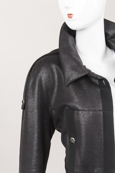 Black Cropped Knit  Cotton and Cashmere Airplane Jacket