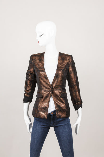 New With Tags Black and Bronze Metallic Silk Blazer