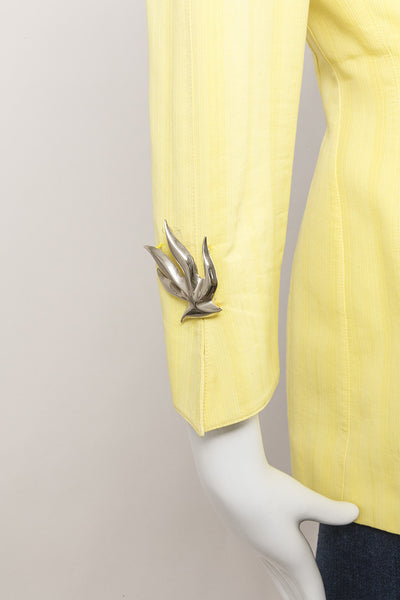 Yellow Cotton Blazer With Metal Embellishments