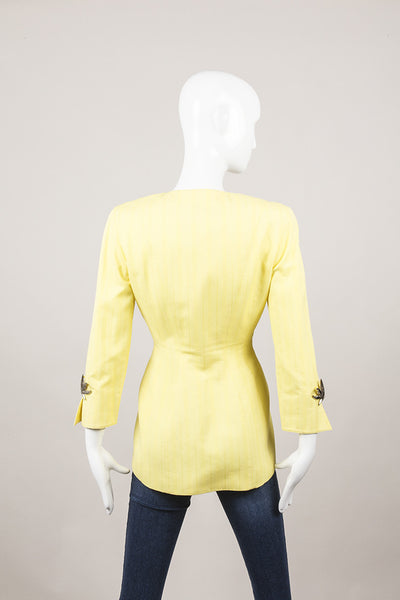 Yellow Cotton Blazer With Metal Embellishments