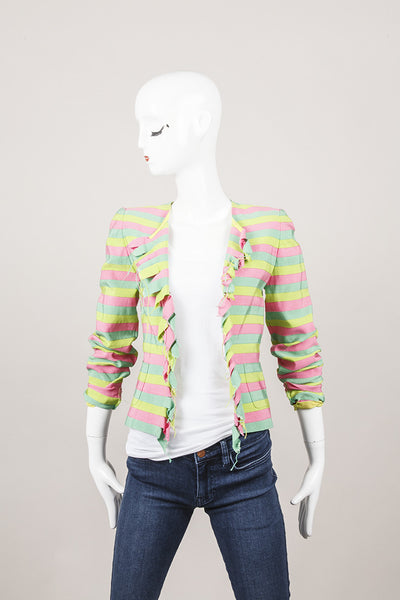 Pink, Green, and Lime Stripe Ruffe Blazer