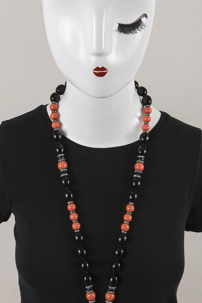 Black and Coral Beaded Necklace