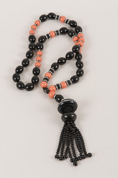 Black and Coral Beaded Necklace