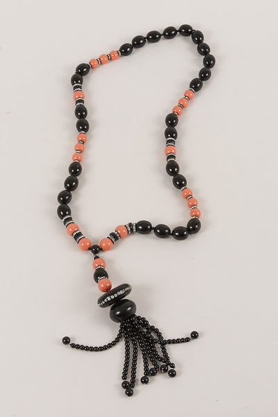 Black and Coral Beaded Necklace