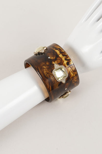 Tortoise Shell Cuff with Costume Jewels