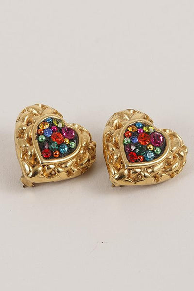 Rhinestone Embellished Heart Shaped Earrings