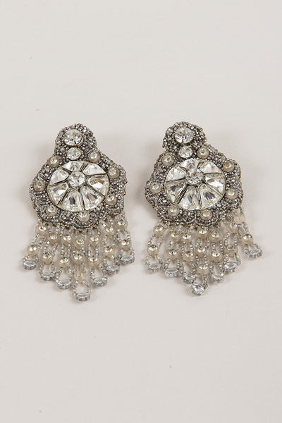 Rhinestone Earrings with Beaded Tassels