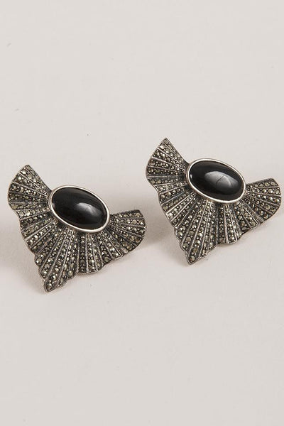 Black Stone Triangular Earrings