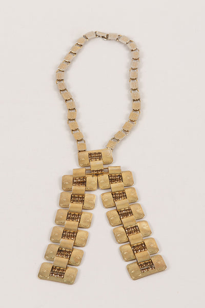 Rectangular Gold Toned Drop Necklace