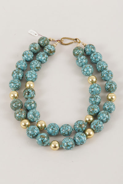 Double Strand Turquoise and Gold Toned Necklace