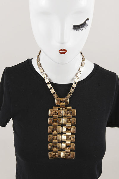 Rectangular Gold Toned Drop Necklace