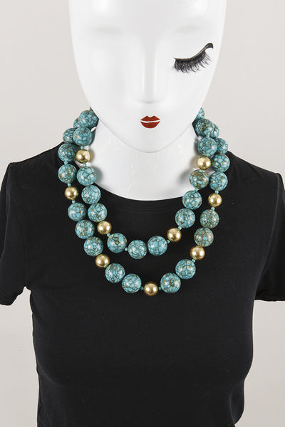 Double Strand Turquoise and Gold Toned Necklace