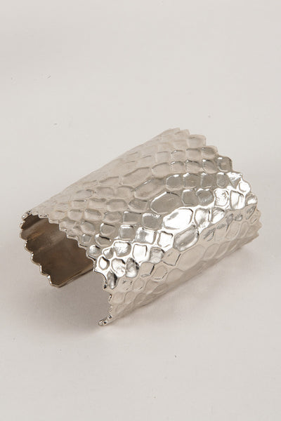 Textured Silver Toned Jagged Cuff