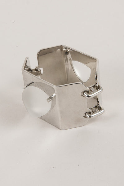 Silver and White Pyramid Cuff Bracelet