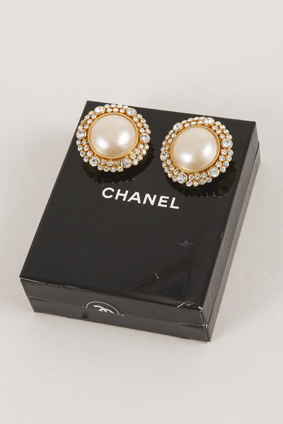 Circular Earrings with Faux Pearls and Rhinestones