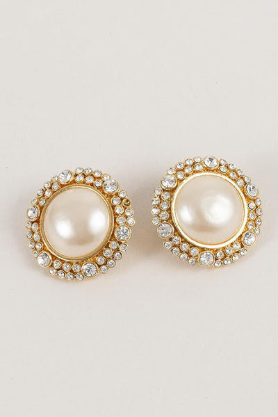 Circular Earrings with Faux Pearls and Rhinestones