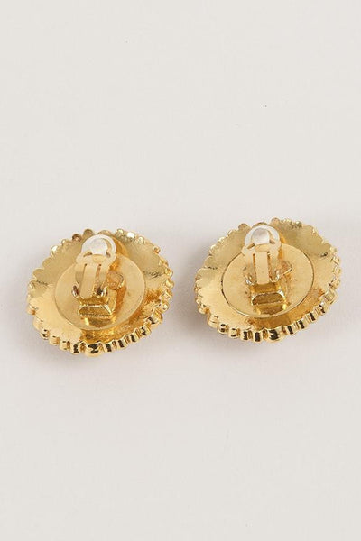 Circular Earrings with Faux Pearls and Rhinestones