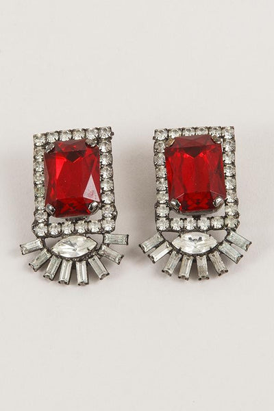 Red Jewel Style Square Cut Earrings