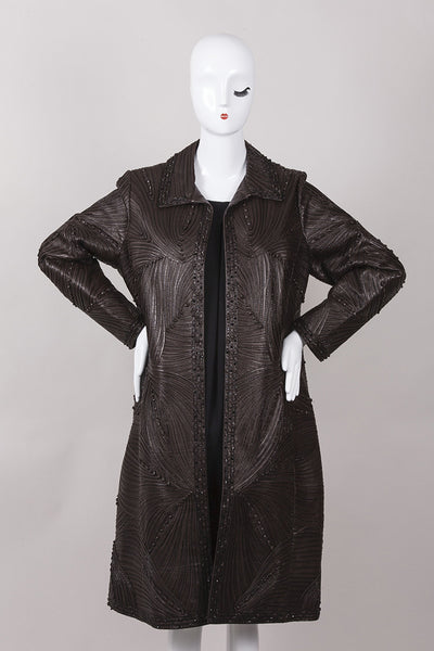 Bead Embellished Leather Coat