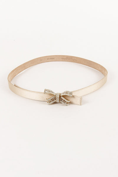 Gold Toned Satin Belt With Bow