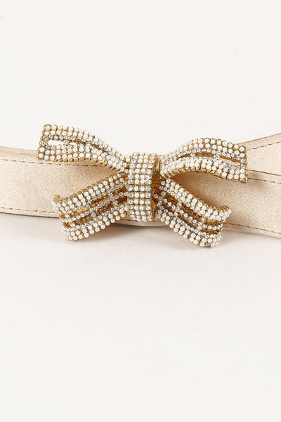 Gold Toned Satin Belt With Bow