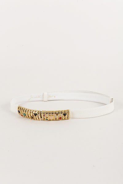 White Belt with Gold Toned and Jewel Style Clasp