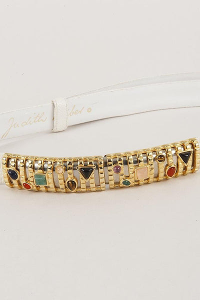 White Belt with Gold Toned and Jewel Style Clasp