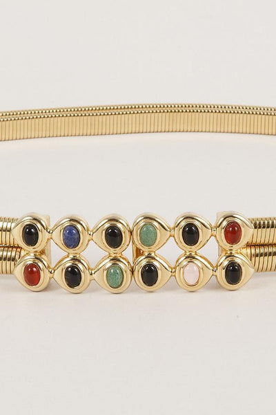 Gold Toned Jeweled Stretch Belt